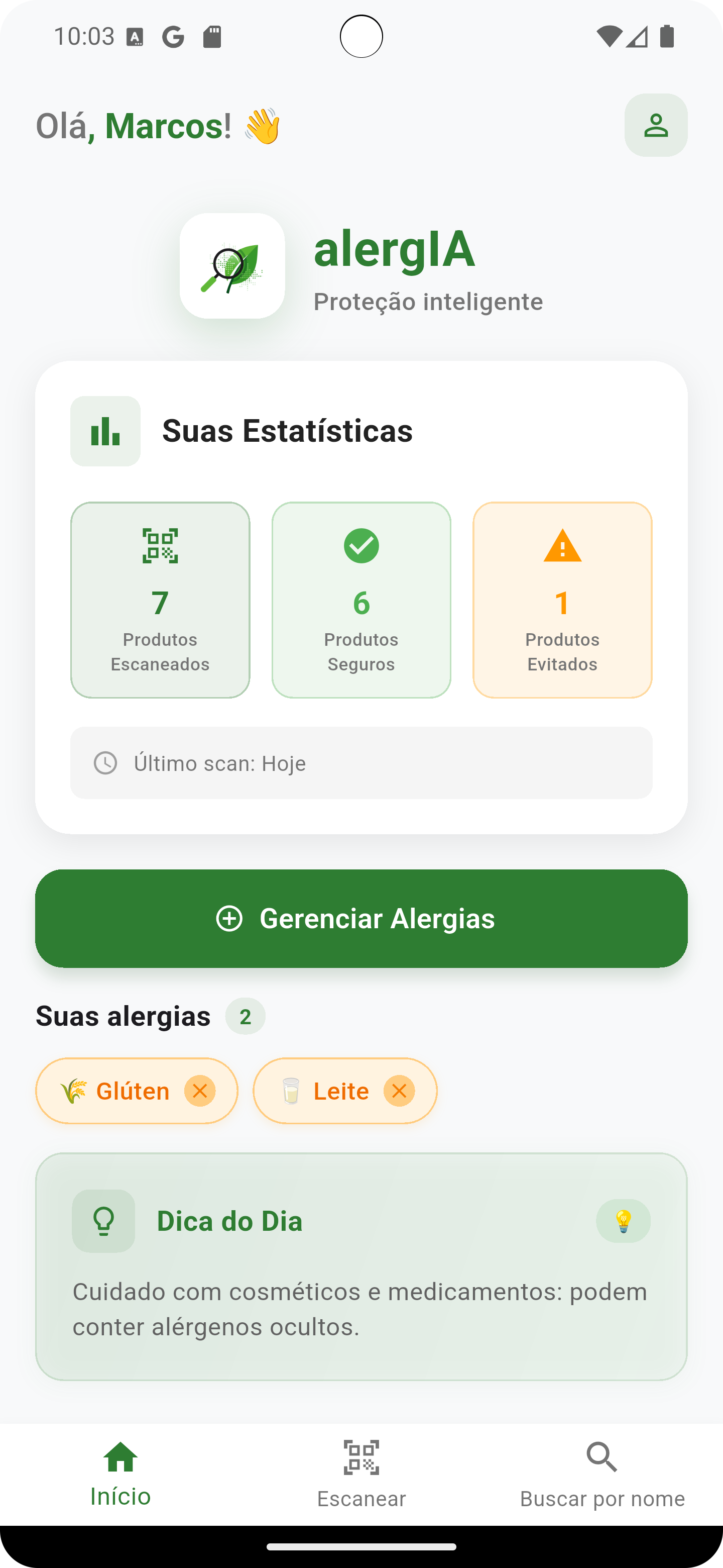 Tela inicial do alergIA